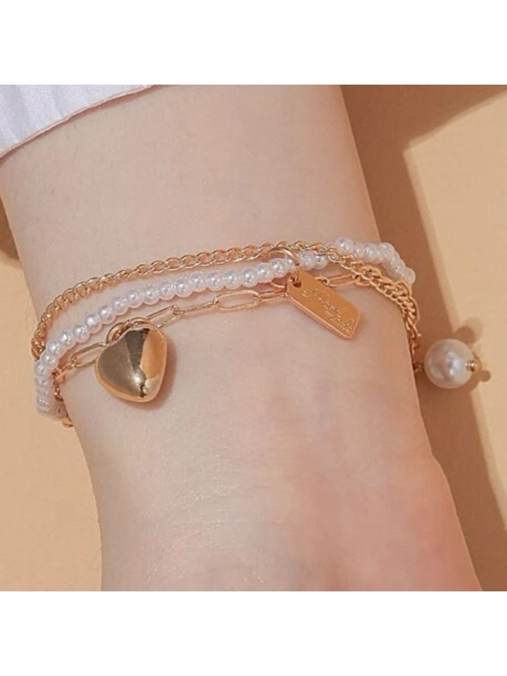 Classy Lady handmade gold and faux pearl stacking bracelet 🌿
